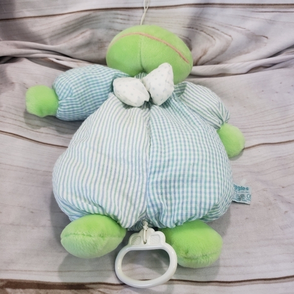 Russ Baby Froggles Green Frog Musical Crib Toy 10 Inch Seersucker Striped Velour - Picture 5 of 9